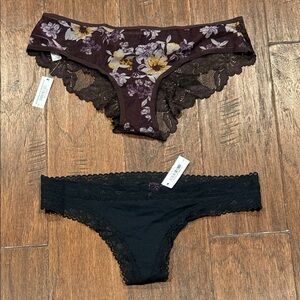 NWT!! Pack of 2!! Size Small ADOREME Floral and Black Lace Panty Duo